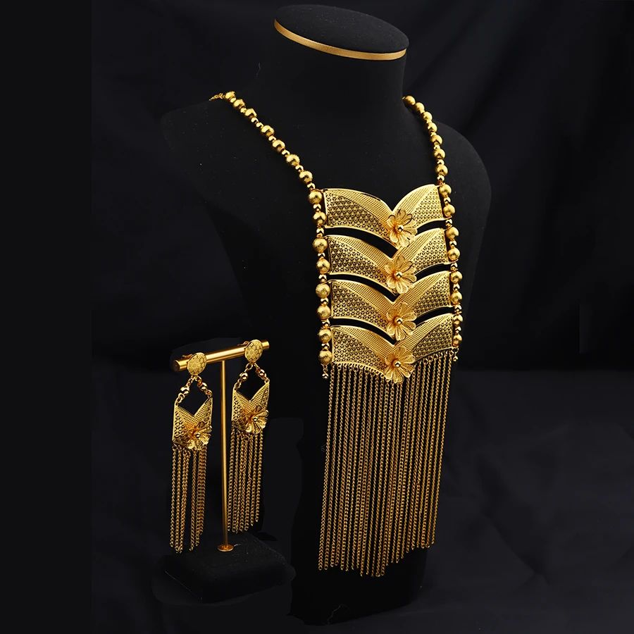 Golden Dubai Habesha Earring Necklace Set - 2PCS Ethiopian Women's Jewellery