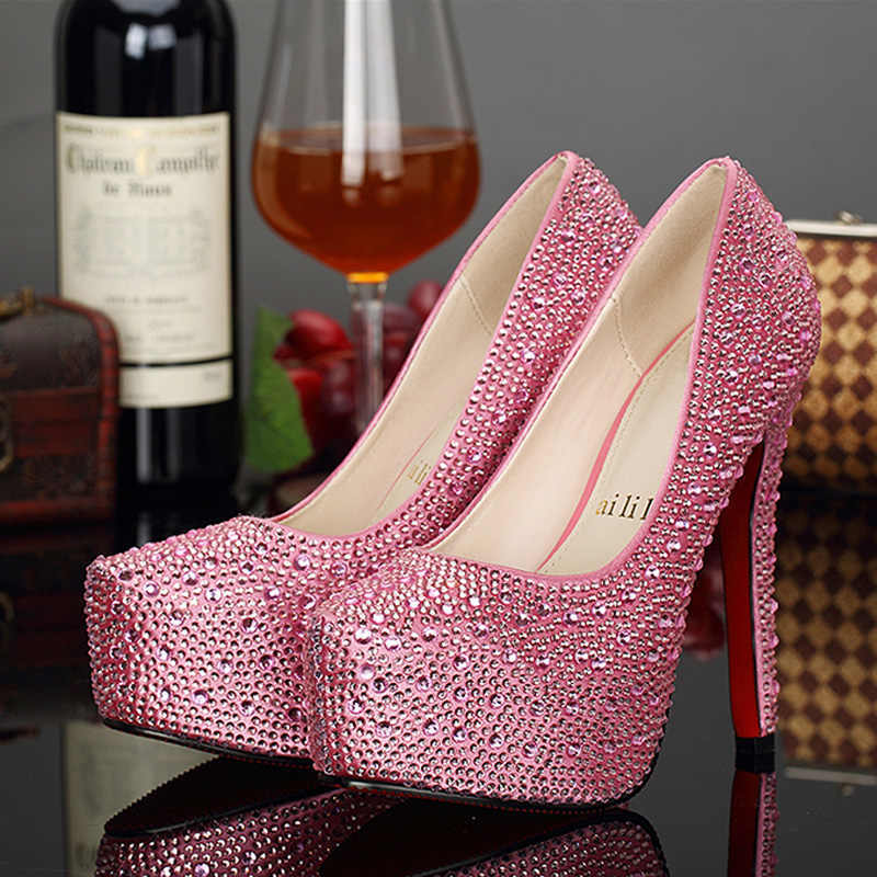 14cm Super High Heel Crystal Rhinestone Embellished Ladies Shoes