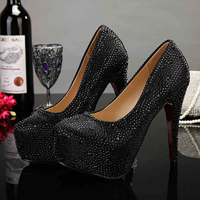 14cm Super High Heel Crystal Rhinestone Embellished Ladies Shoes