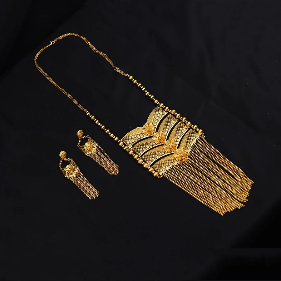Golden Dubai Habesha Earring Necklace Set - 2PCS Ethiopian Women's Jewellery