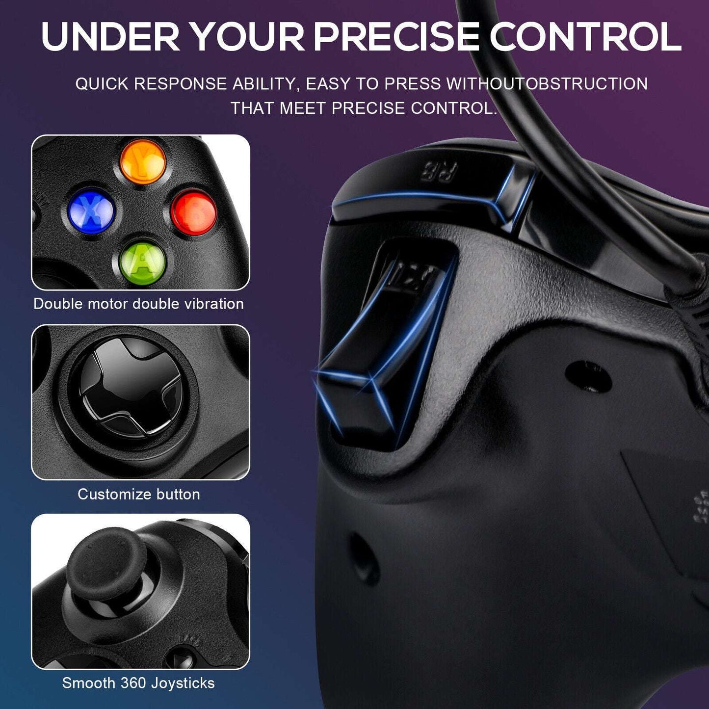 Boxed Black New USB Wired Controller Suitable For Xbox360 PC Windows UK