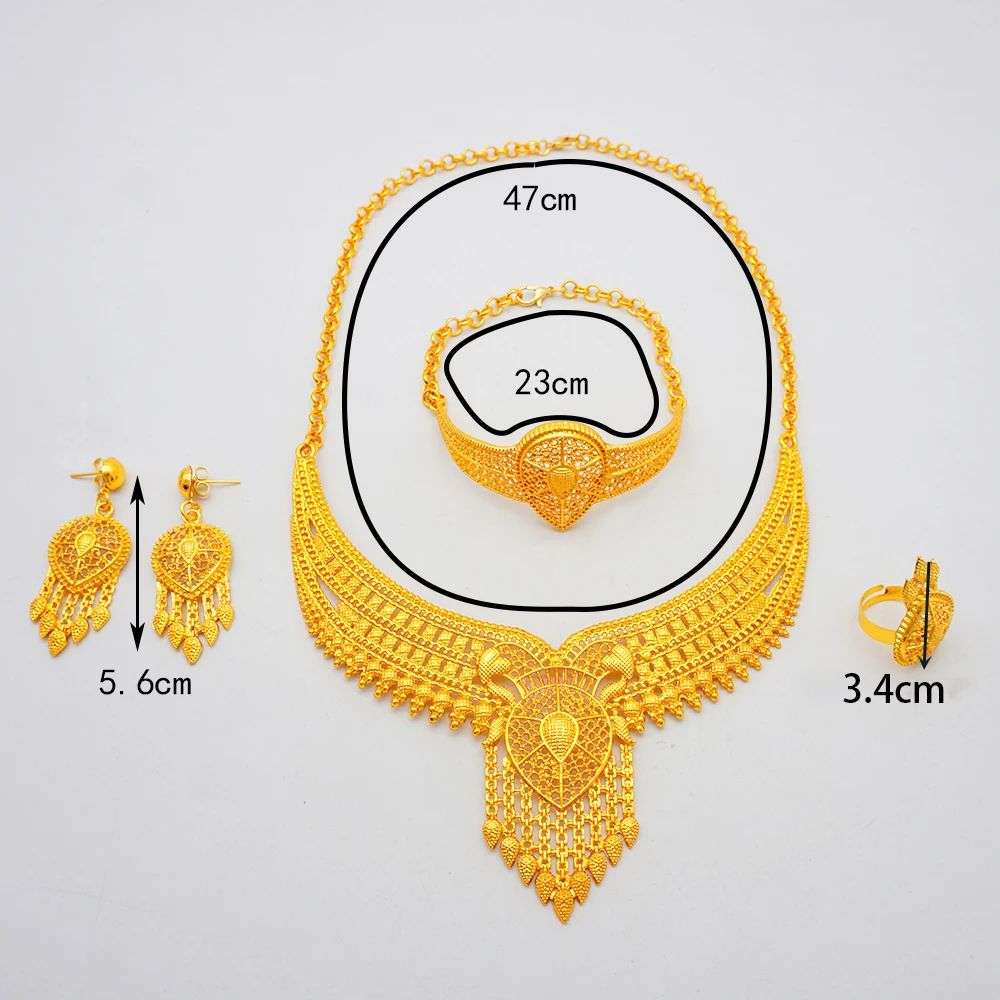 Dubai 24K Gold Plated Women's Banquet Wedding 4 Piece Jewellery Set