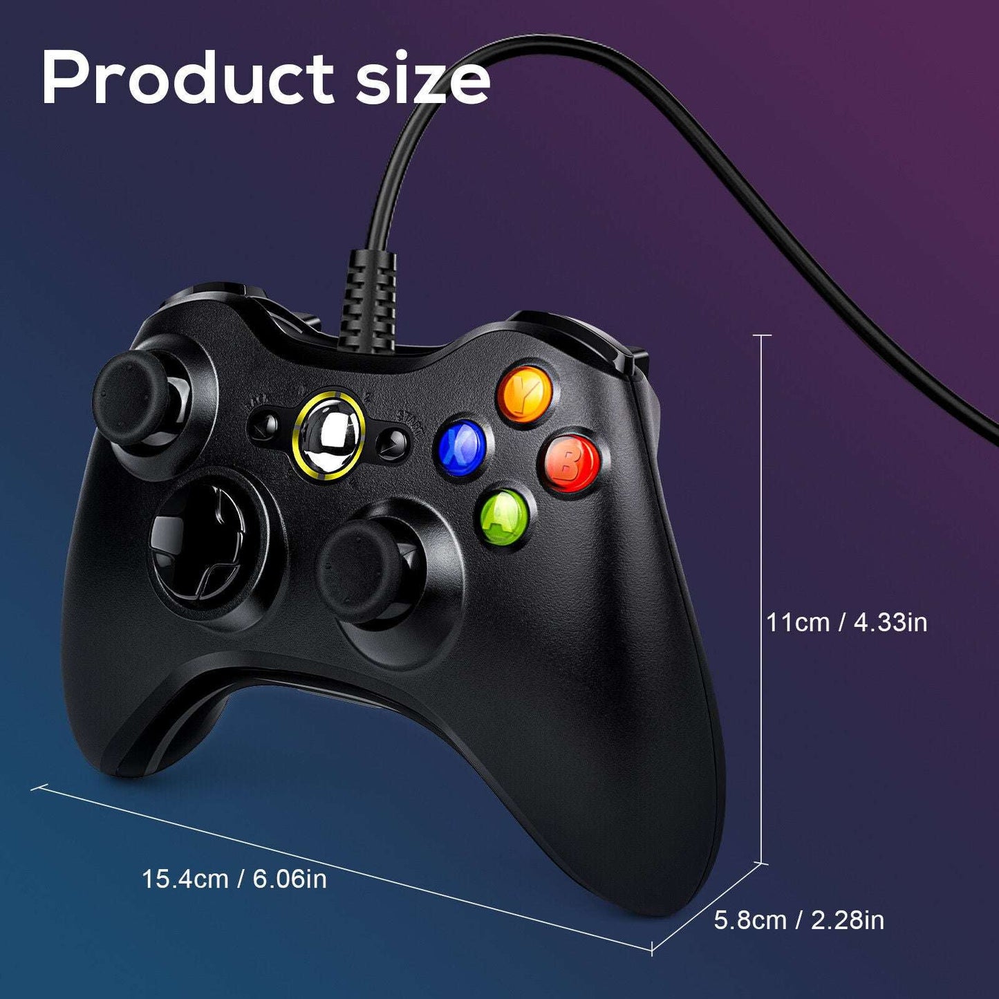 Boxed Black New USB Wired Controller Suitable For Xbox360 PC Windows UK
