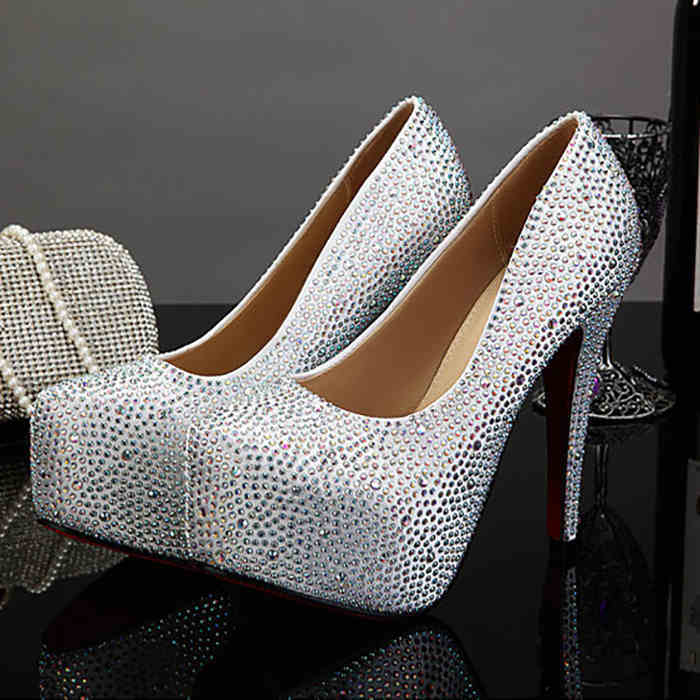 14cm Super High Heel Crystal Rhinestone Embellished Ladies Shoes