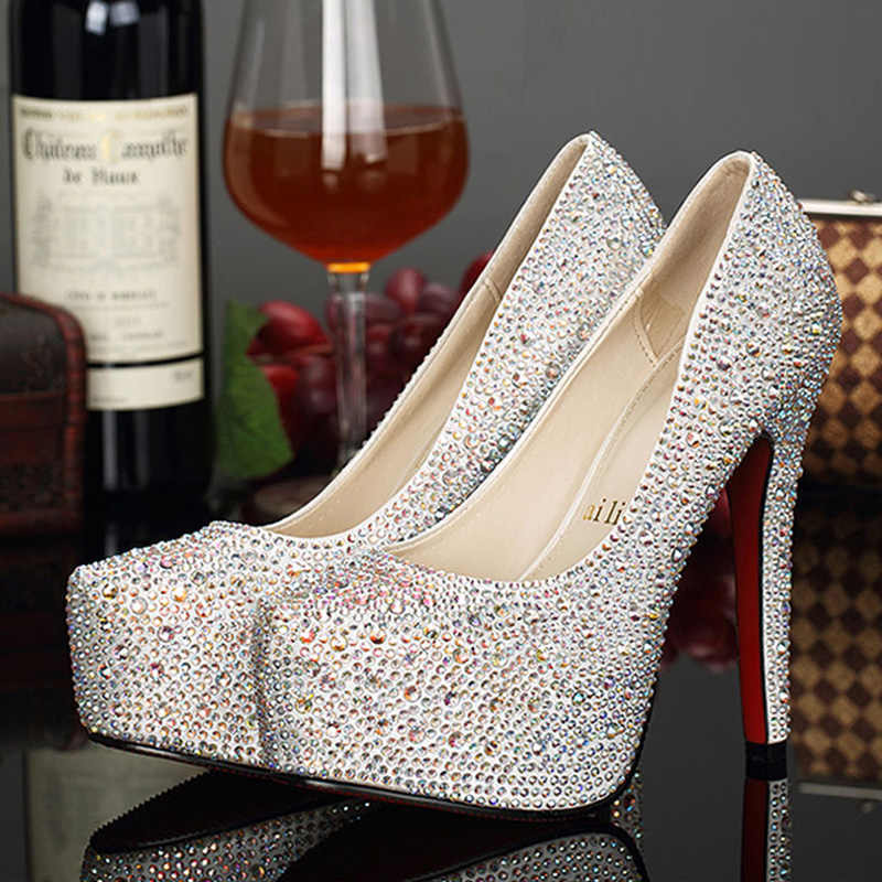 14cm Super High Heel Crystal Rhinestone Embellished Ladies Shoes