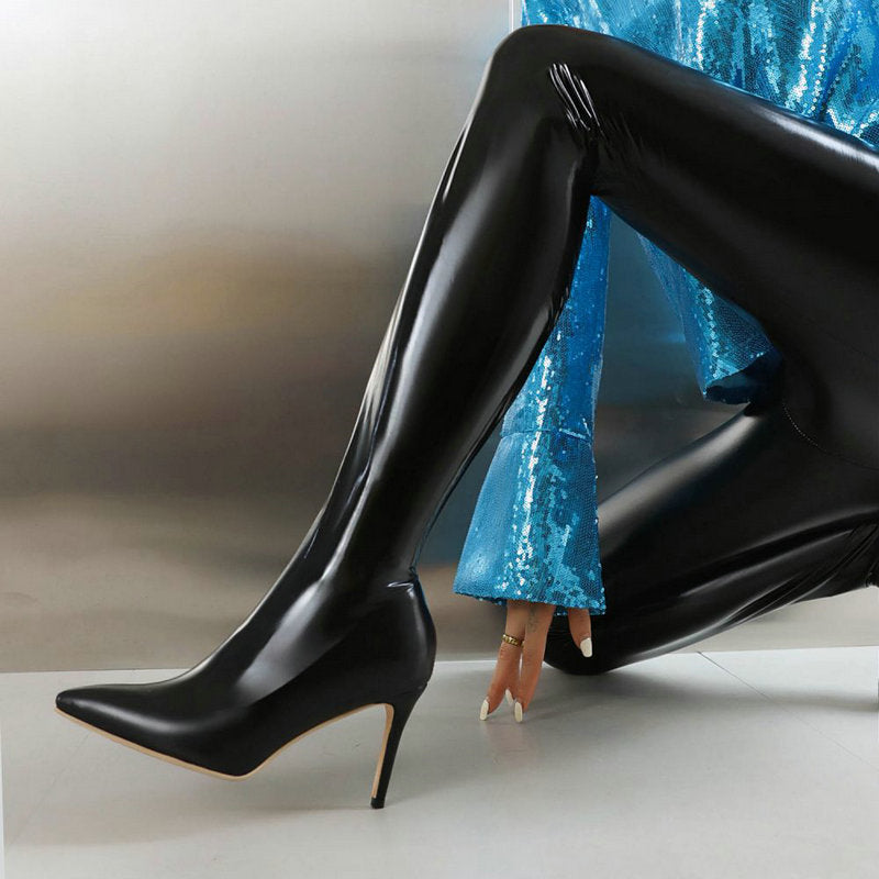 Drag Queen Stilettoabsatz All-in-One-PVC-Stiefel und Hose
