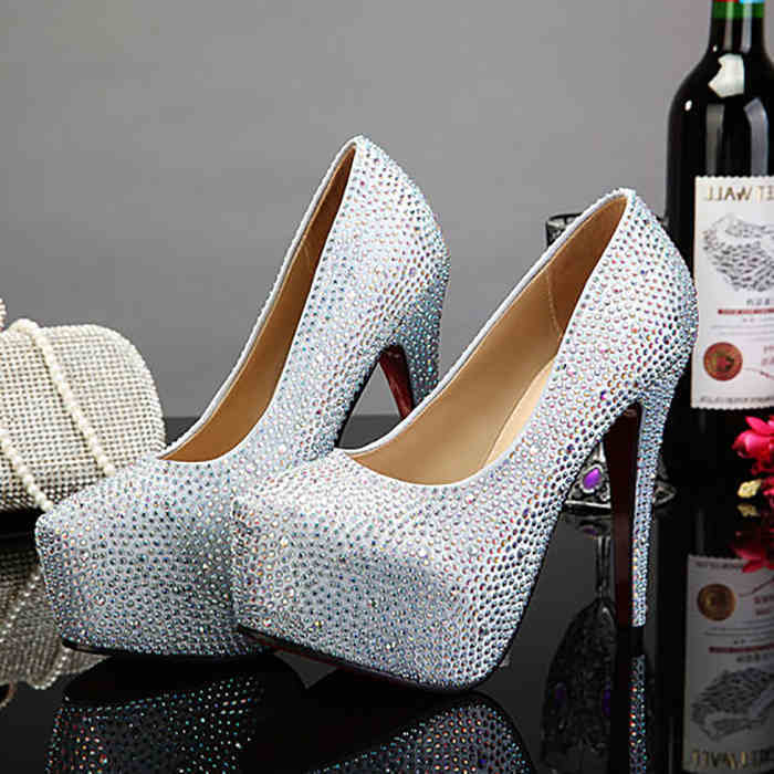 14cm Super High Heel Crystal Rhinestone Embellished Ladies Shoes
