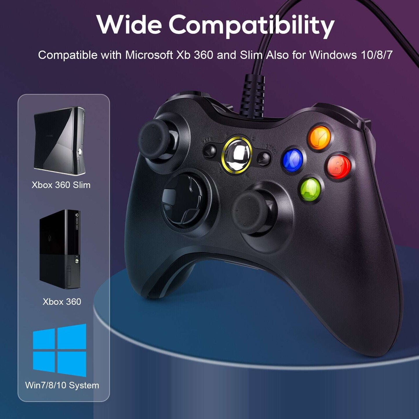 Boxed Black New USB Wired Controller Suitable For Xbox360 PC Windows UK