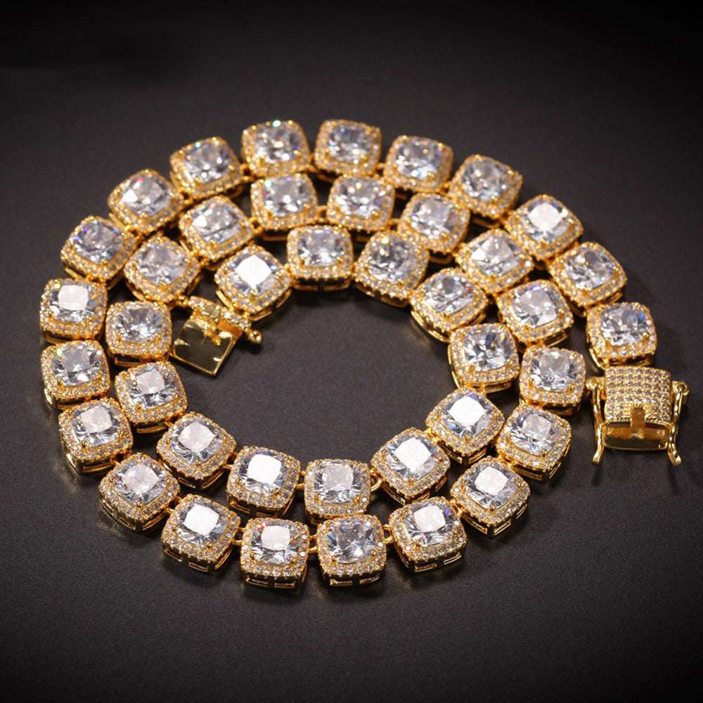 Unisex Square Cubic Zirconia Hiphop Luxury Full Iced Out CZ Jewellery