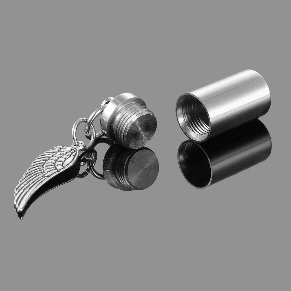 Unisex Fashion Stainless Steel Jewelry Holder Cylinder Ashes Urn Pendant Angel Wing Charm Cremation Memorial Necklace Jewelry