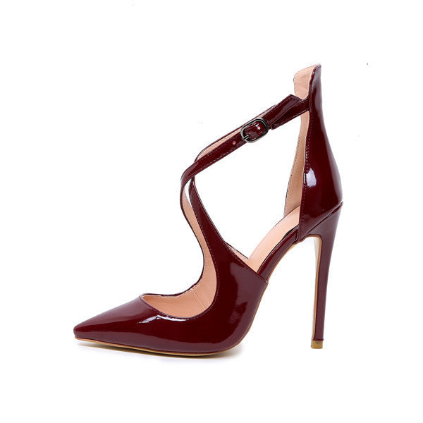Ladies Cross Strap High Stiletto Heel Patent Shoes