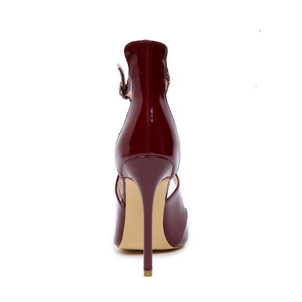 Ladies Cross Strap High Stiletto Heel Patent Shoes