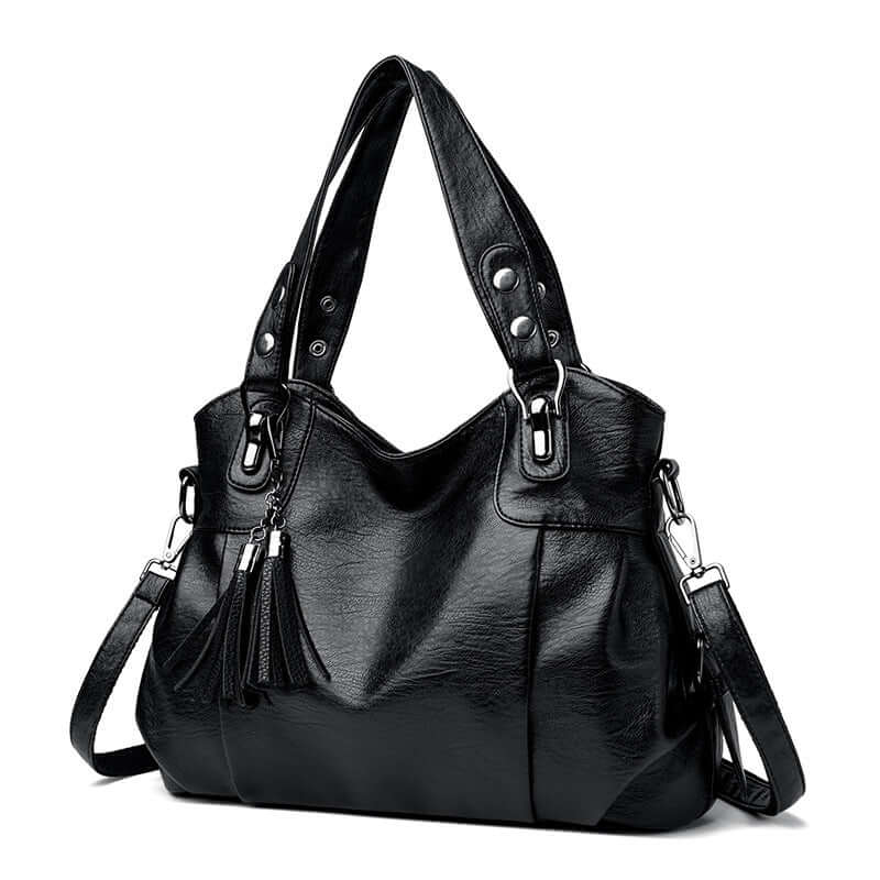 Grand sac à main classique en similicuir pour femme avec pompon en peau de mouton