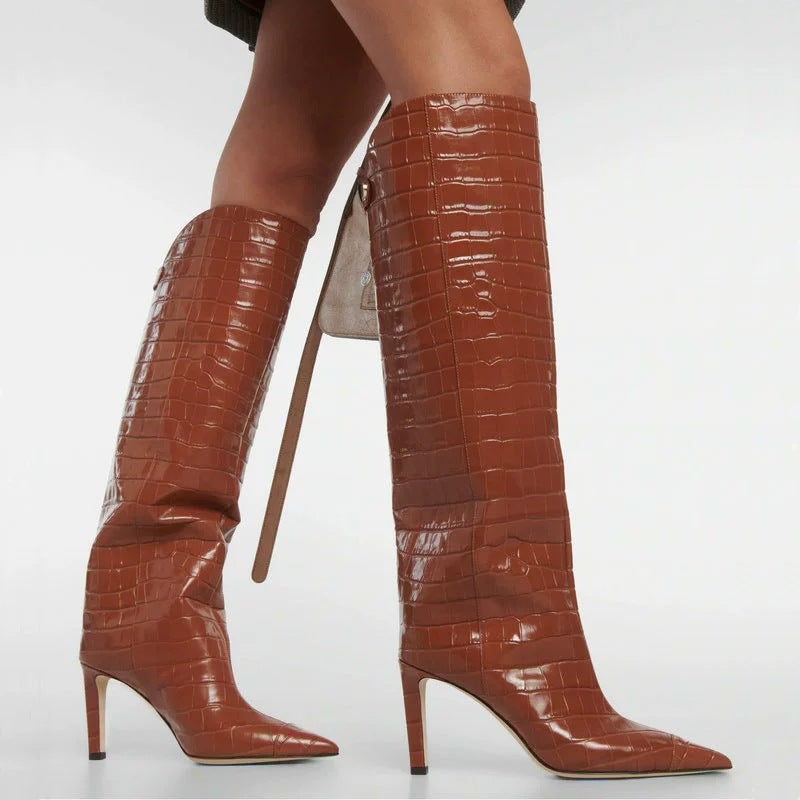 Women's Pointed-toe Stiletto High-top Relaxed Fit Patent Boots