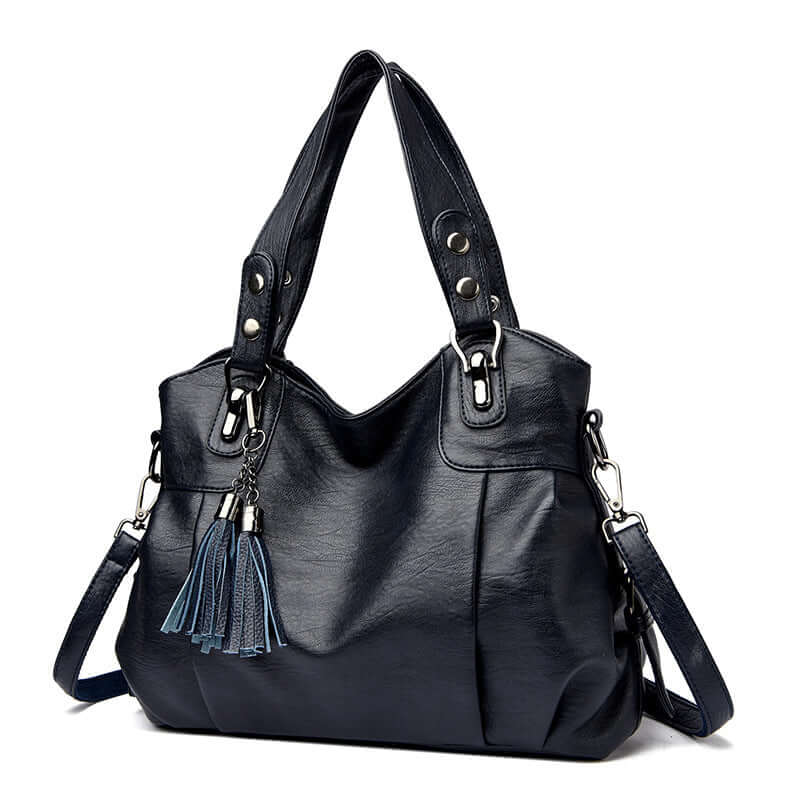 Grand sac à main classique en similicuir pour femme avec pompon en peau de mouton