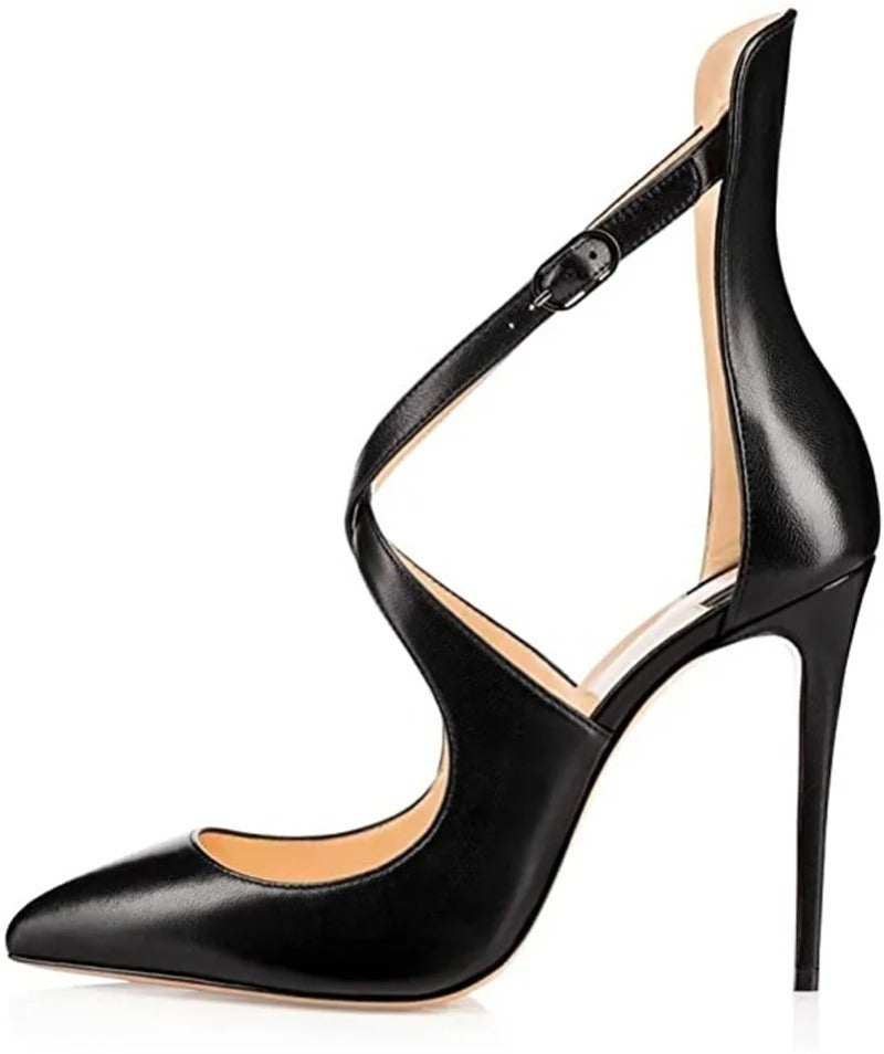 Ladies Cross Strap High Stiletto Heel Patent Shoes