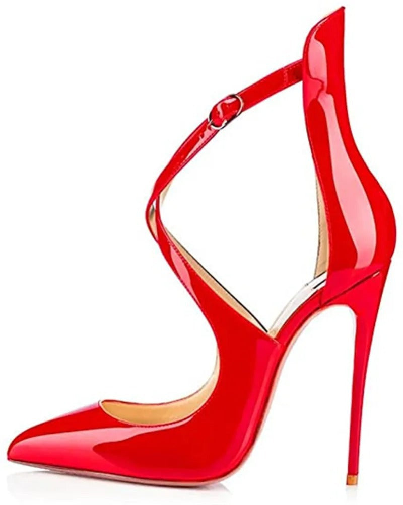 Ladies Cross Strap High Stiletto Heel Patent Shoes