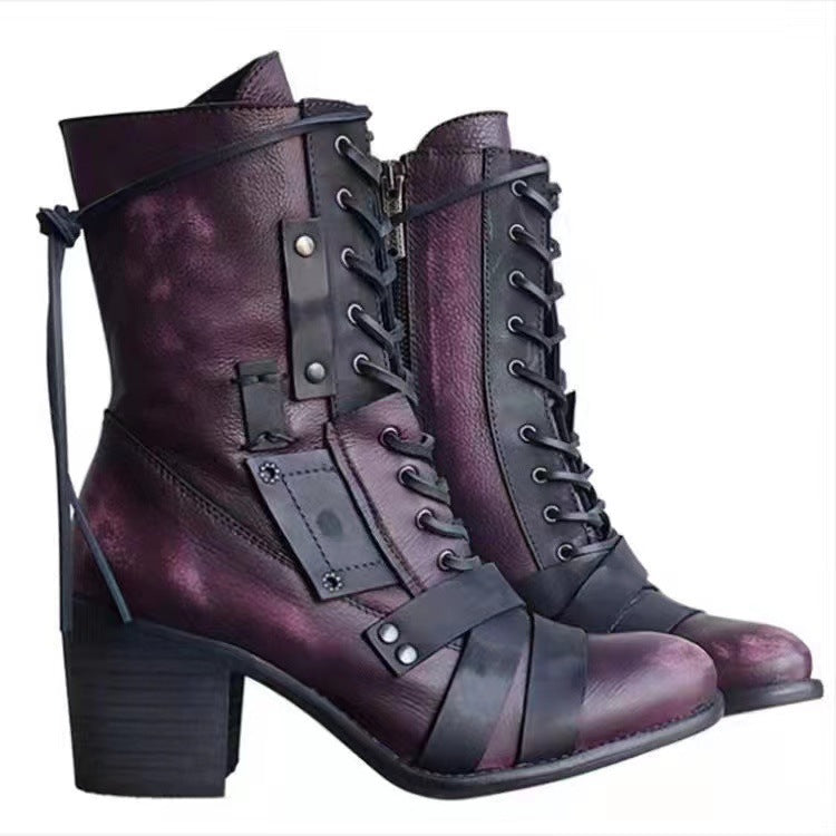 Steampunk-Stiefel mit hohem Absatz und spitzer Zehenpartie in Wadenlänge