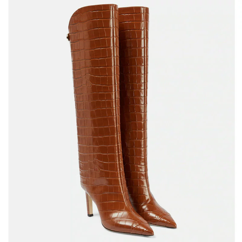 Women's Pointed-toe Stiletto High-top Relaxed Fit Patent Boots