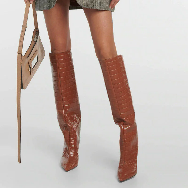 Women's Pointed-toe Stiletto High-top Relaxed Fit Patent Boots