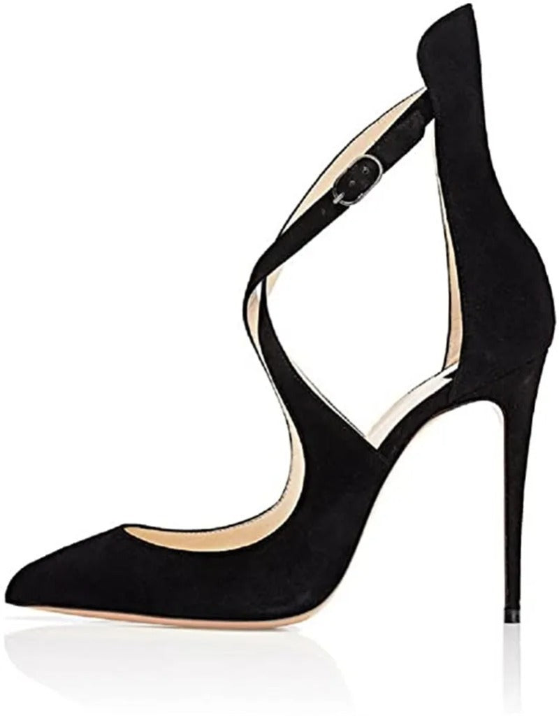 Ladies Cross Strap High Stiletto Heel Patent Shoes