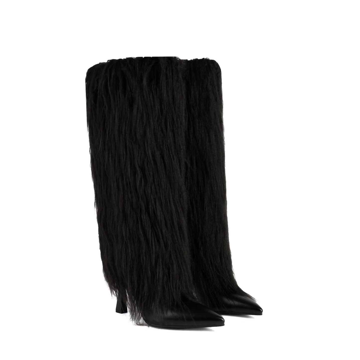 Damenstiefel mit hohem Absatz und spitzer Zehenpartie und Kunstfellüberzug