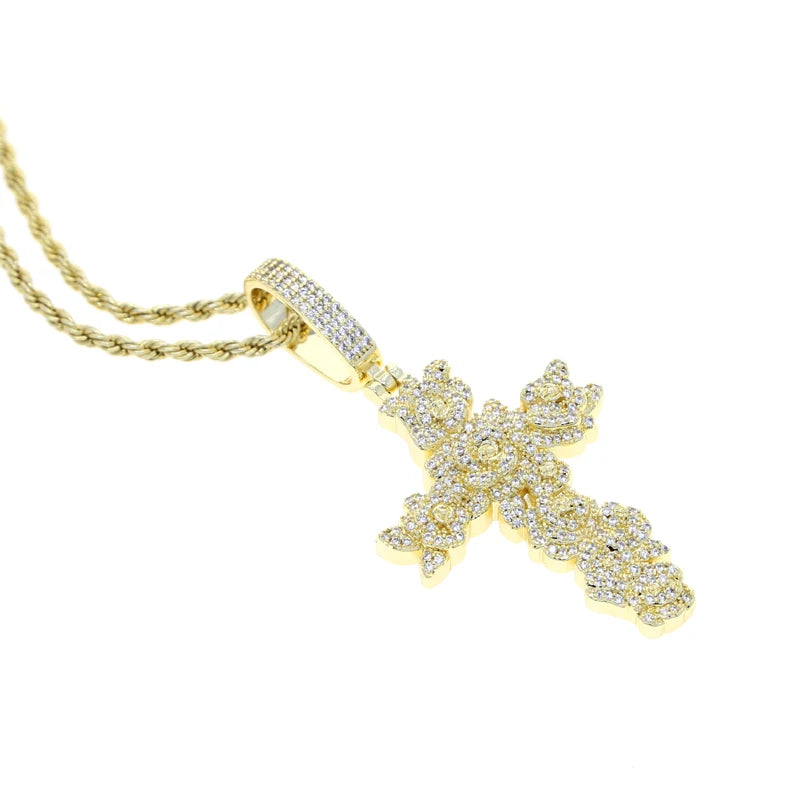Bling Micro Pave Einzigartiges Kreuz Hip Hop Anhänger Halskette Ice Out Schmuck