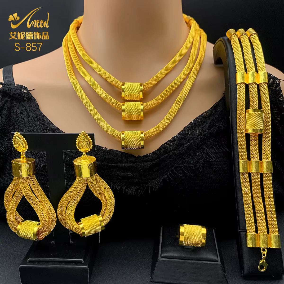 Luxury Dubai Ethiopian Multilayer Necklace And Earrings Sets For Women