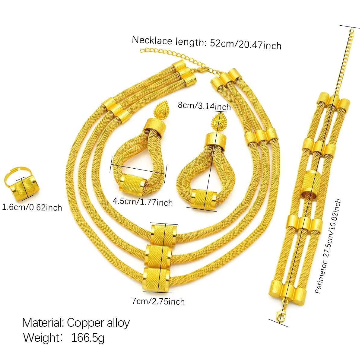 Luxury Dubai Ethiopian Multilayer Necklace And Earrings Sets For Women