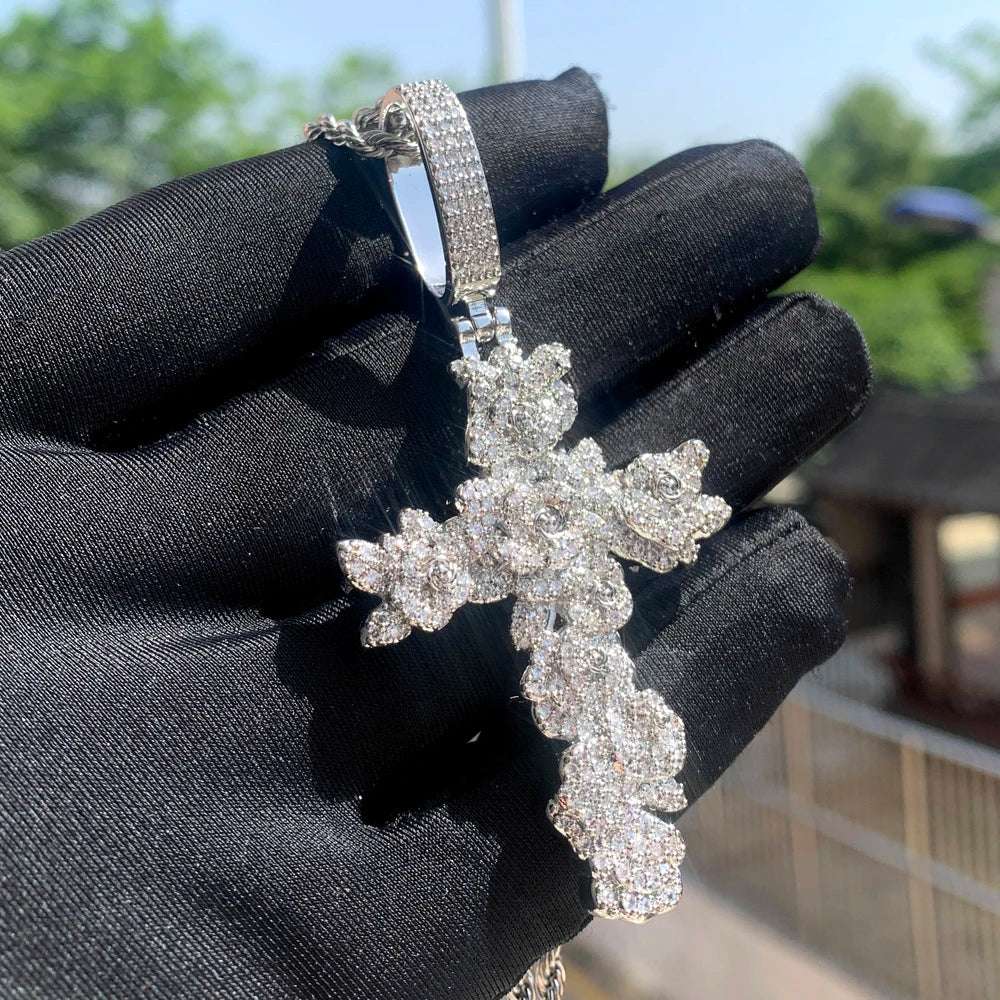 Bling Micro Paved Unique Cross Hip Hop Pendant Necklace Ice Out Jewellery