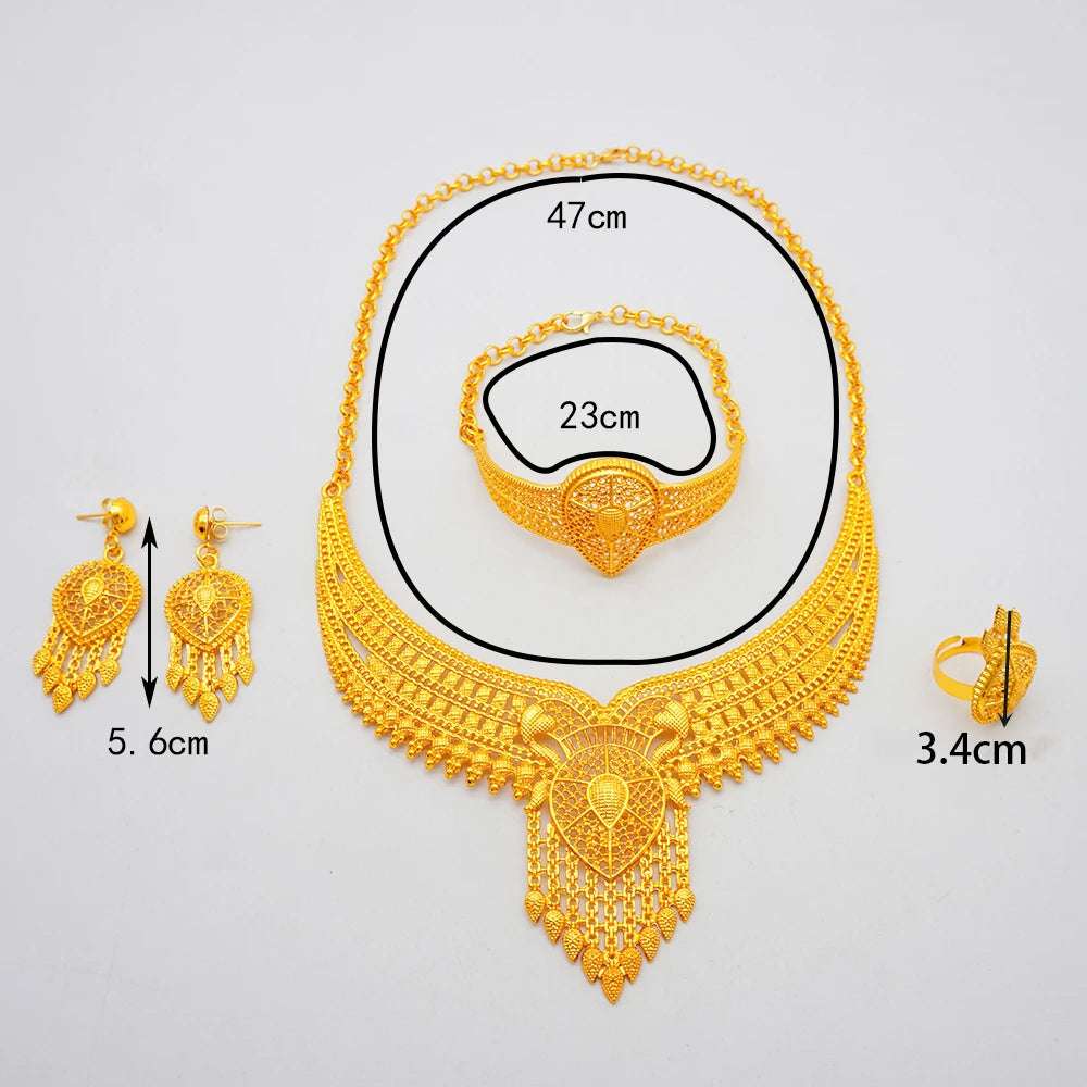 Dubai 24K Gold Plated Women's Banquet Wedding 4 Piece Jewellery Set