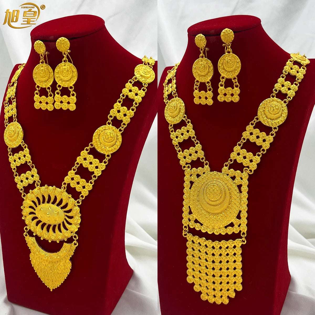 Bridal Indian Necklace Sets 24K Gold Plated Nigeria African Dubai Wedding Jewelry Set