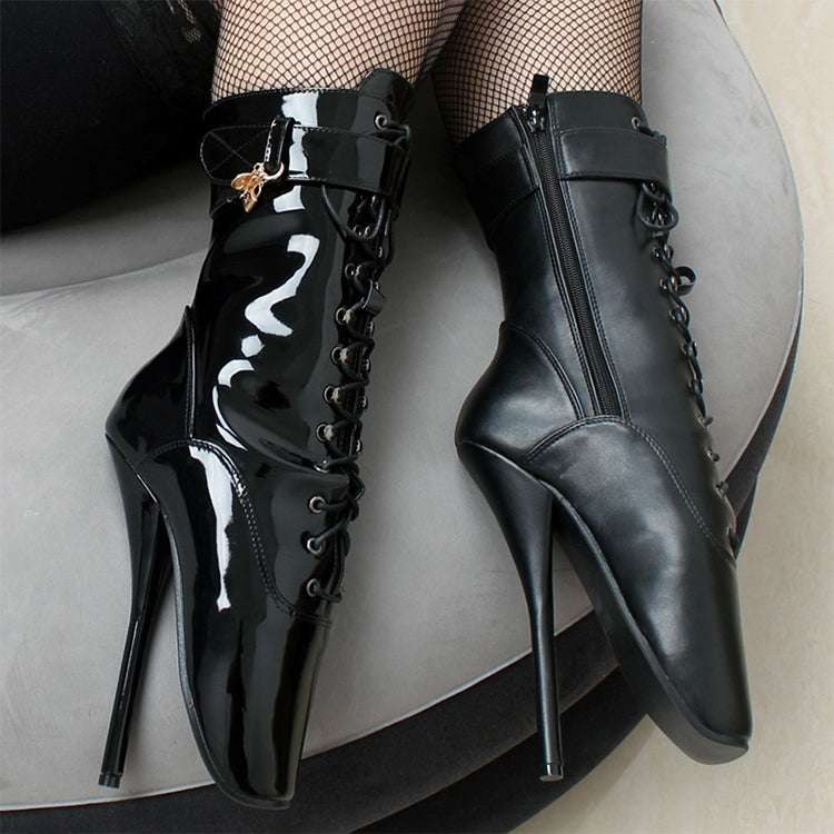 Ballet Pumps Spike Heel Lace-Up Pointed Toe Ankle Boots