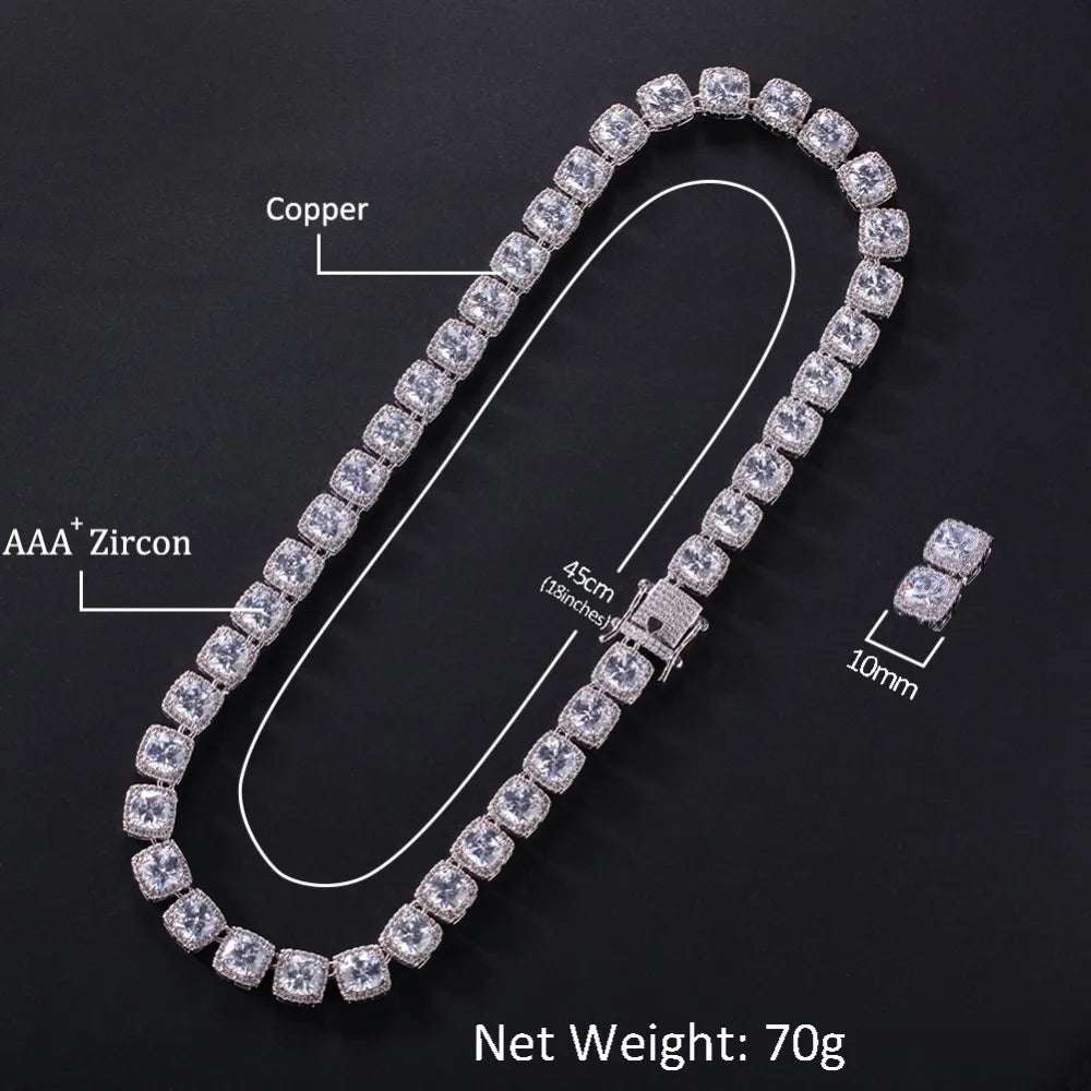 Unisex Square Cubic Zirconia Hiphop Luxury Full Iced Out CZ Jewellery