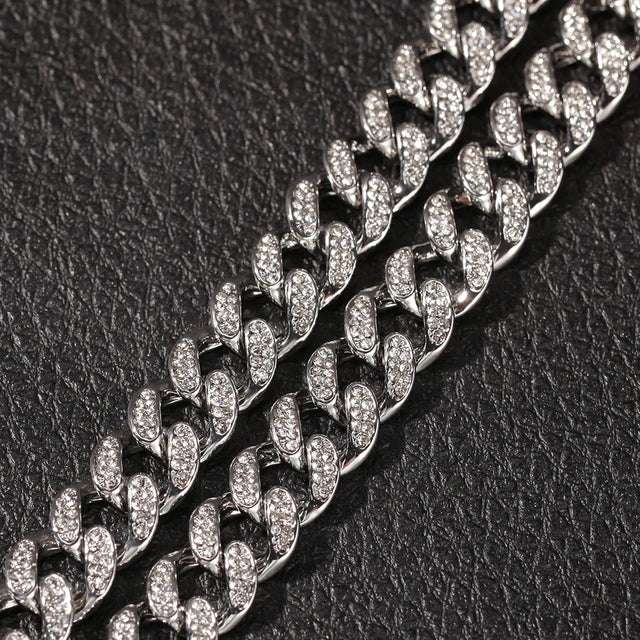 13mm Cuban Miami Link Rhinestone Hiphop Iced Out Chain Full Bling Bling