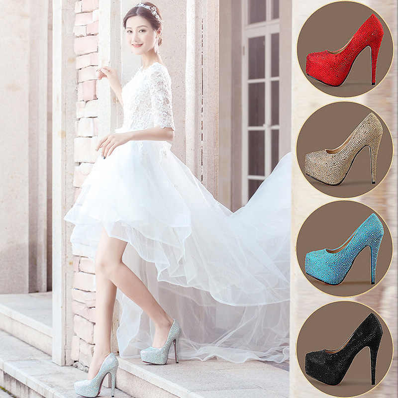 14cm Super High Heel Crystal Rhinestone Embellished Ladies Shoes