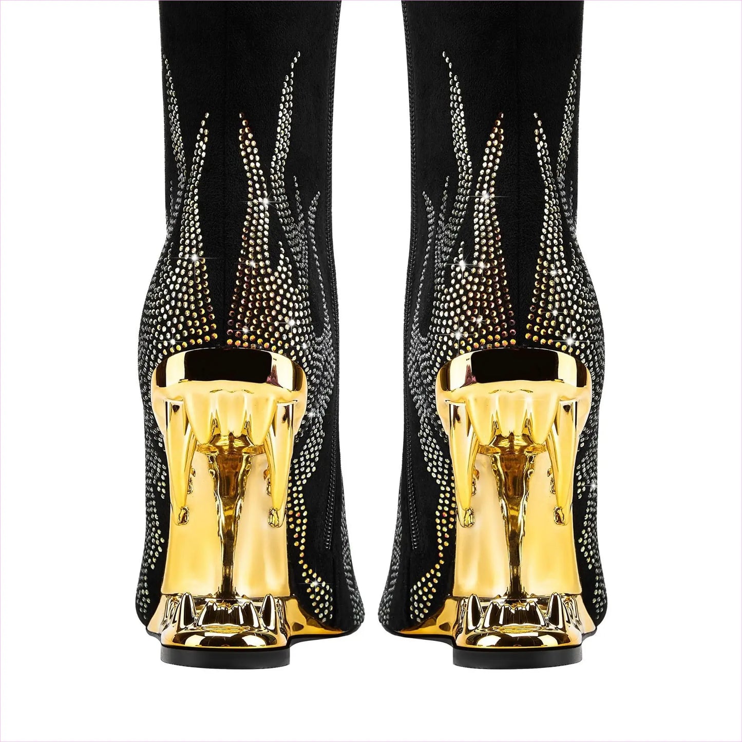 Unique Tiger Mouth Design Heel with Rhinestone Flame