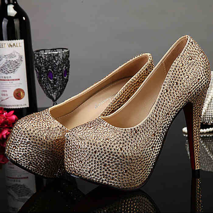 14cm Super High Heel Crystal Rhinestone Embellished Ladies Shoes