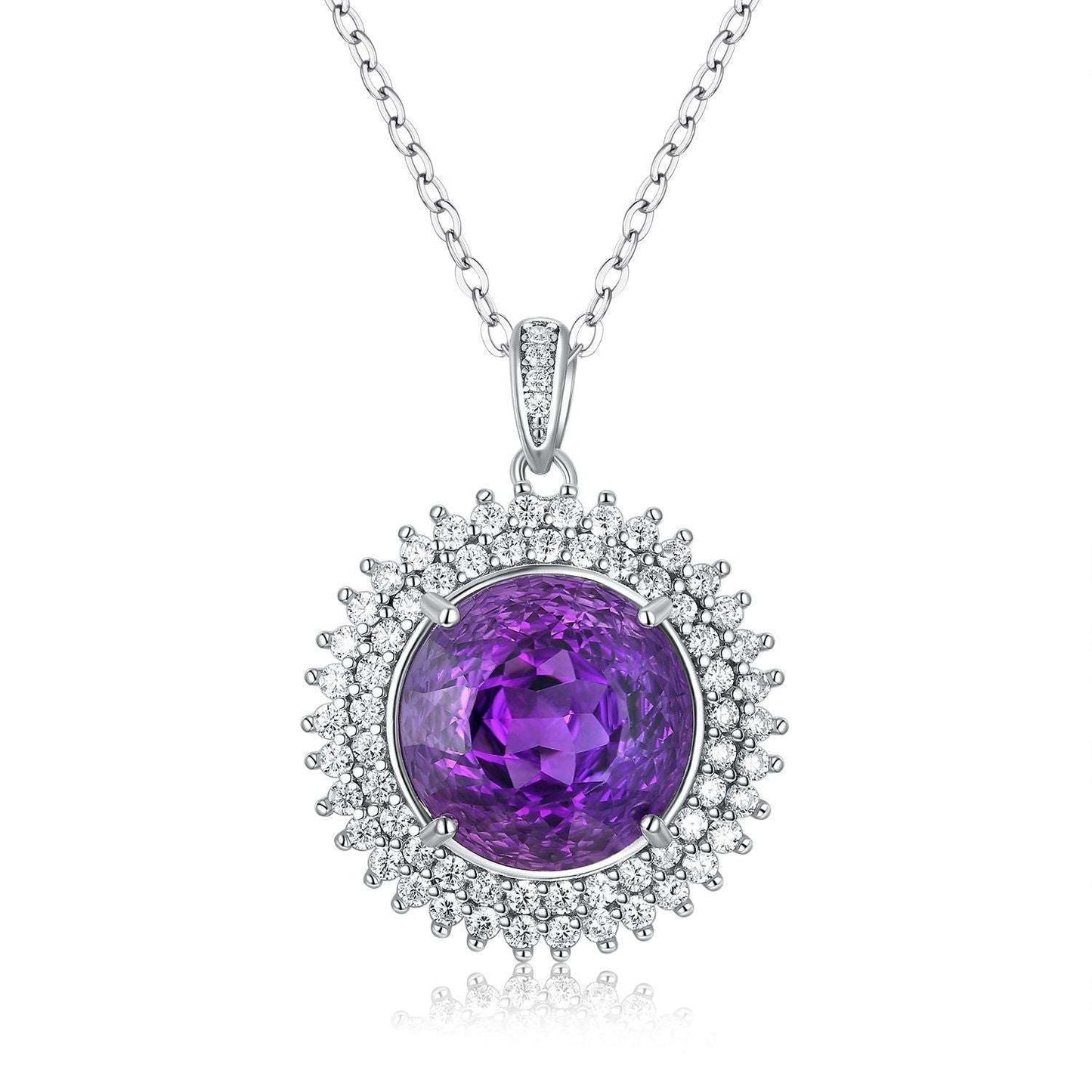 925 Silver Set Round Bird's Nest Cut Natural Amethyst Necklace