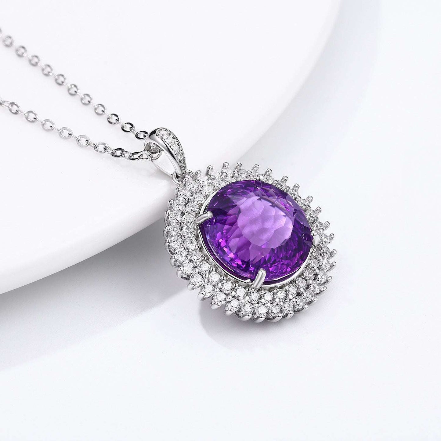 925 Silver Set Round Bird's Nest Cut Natural Amethyst Necklace