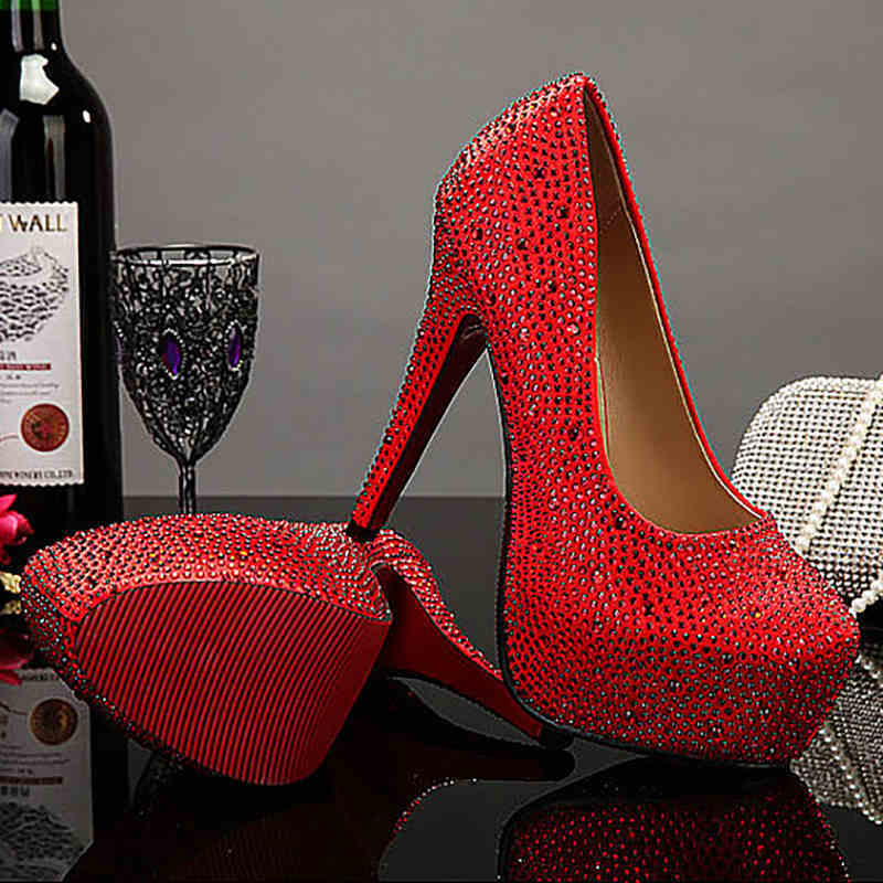 14cm Super High Heel Crystal Rhinestone Embellished Ladies Shoes