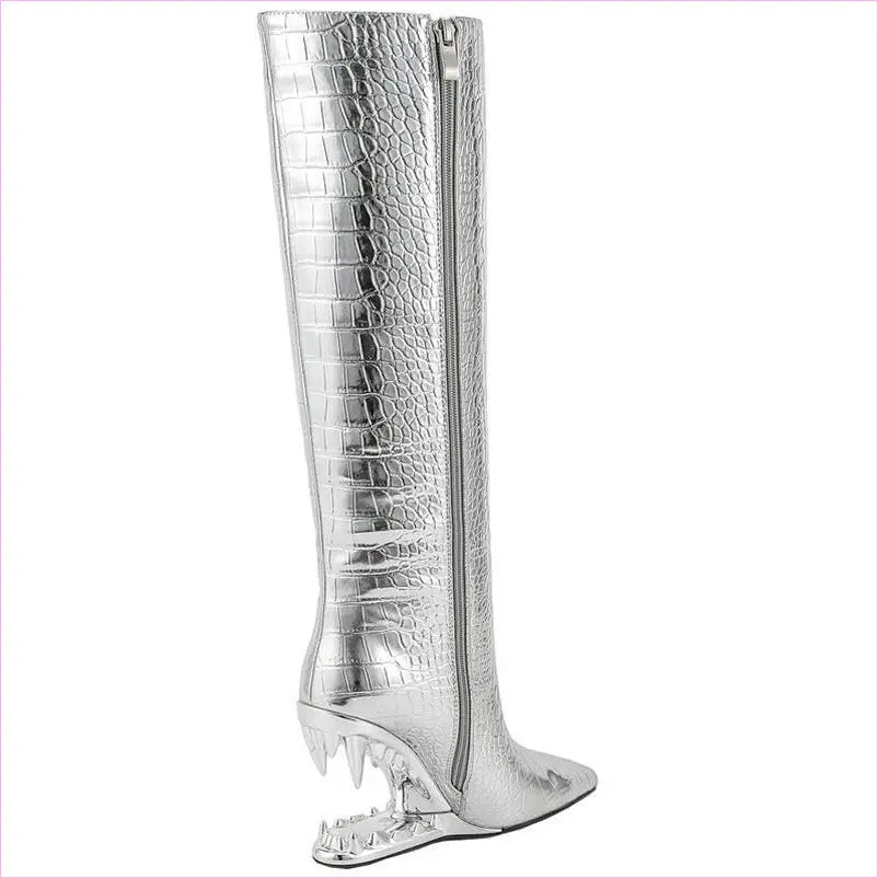 Shark Teeth Pointed High Heel Boots with Zipper