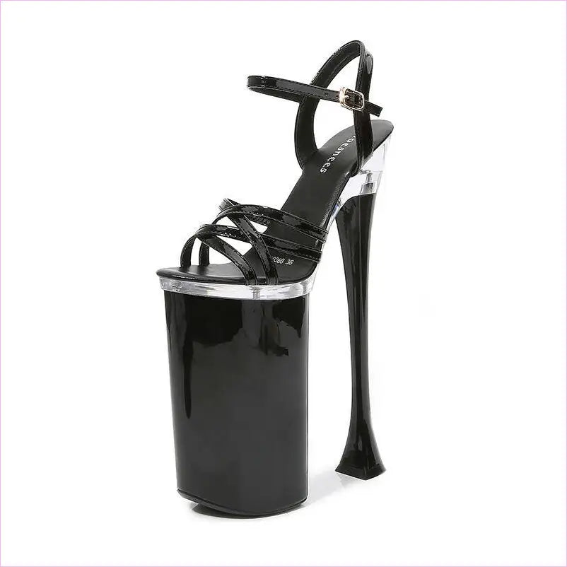 26cm Heel Womens High Heel Buckle Platform Sandals Black / 5