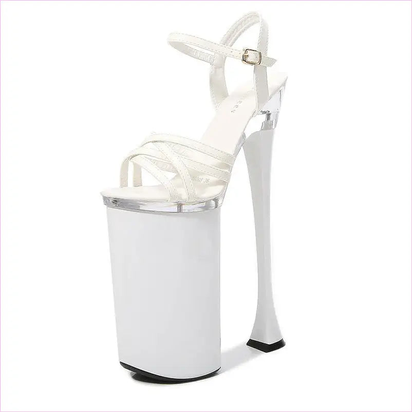 26cm Heel Womens High Heel Buckle Platform Sandals White / 5