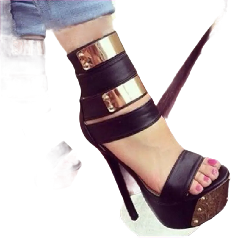 Ladies Open Toe Studded Platform Heel Shoes