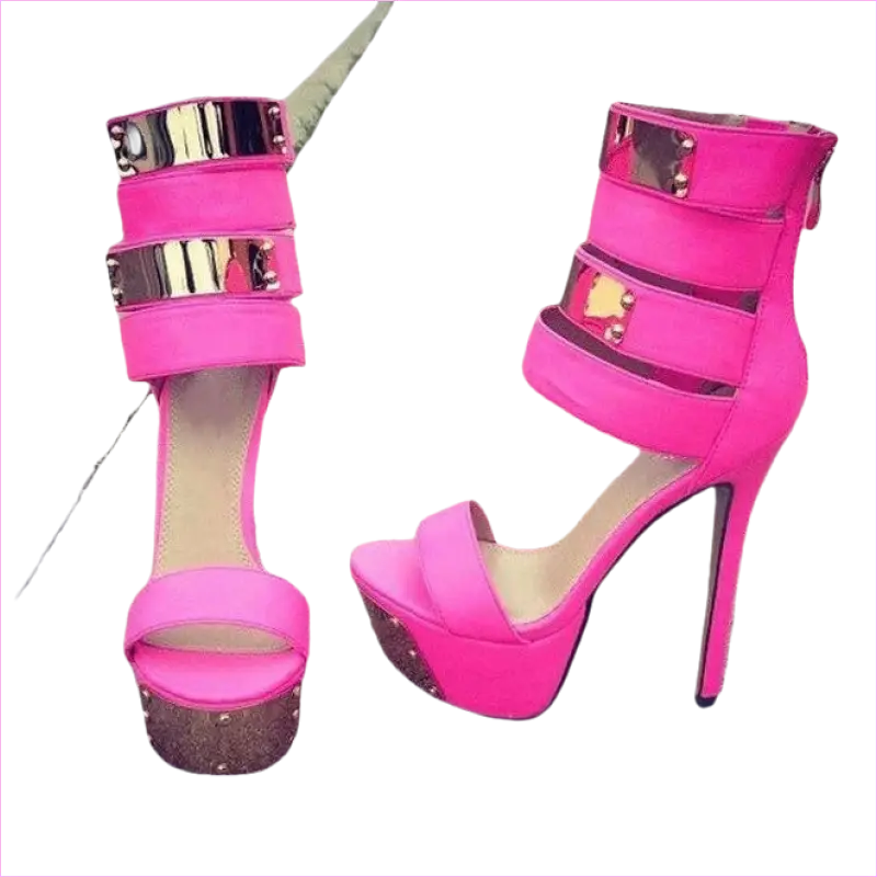 Ladies Open Toe Studded Platform Heel Shoes