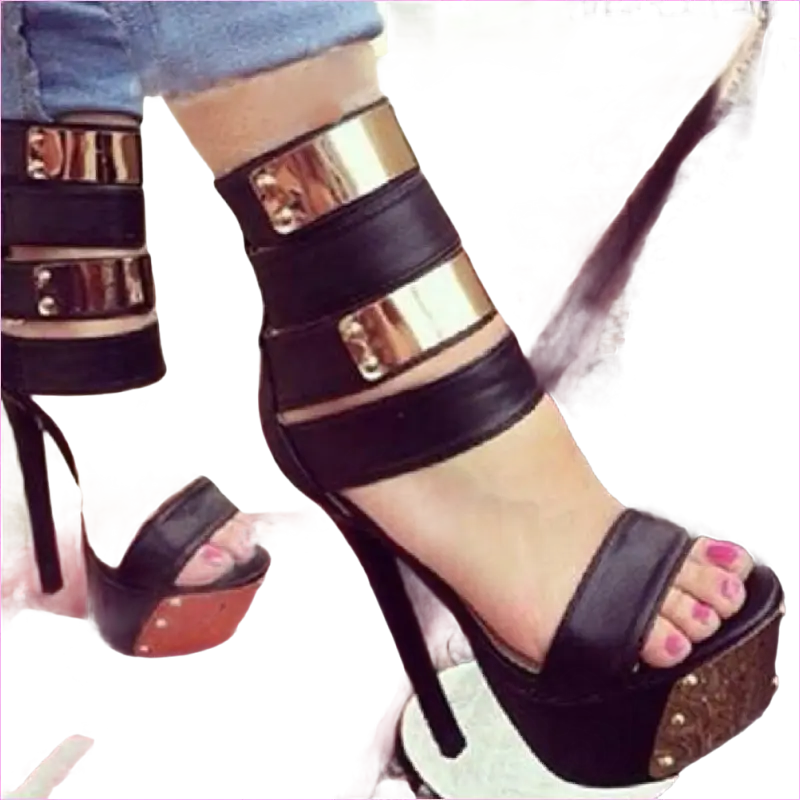 Ladies Open Toe Studded Platform Heel Shoes