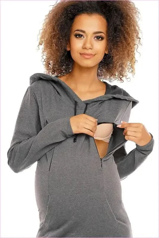 Maternity Breastfeeding Hoodie Dress Unique Style Fashion PeeKaBoo