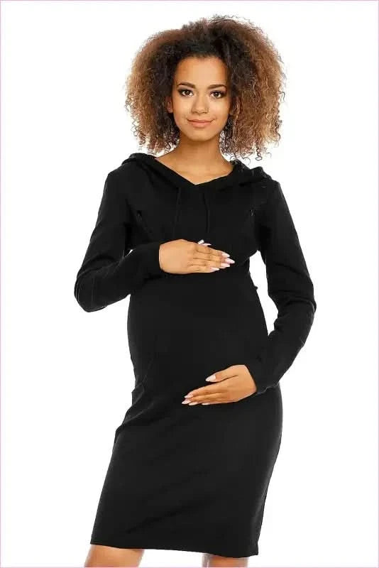 Maternity Breastfeeding Hoodie Dress Unique Style Fashion PeeKaBoo black s