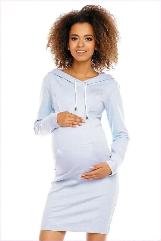 Maternity Breastfeeding Hoodie Dress Unique Style Fashion PeeKaBoo blue s